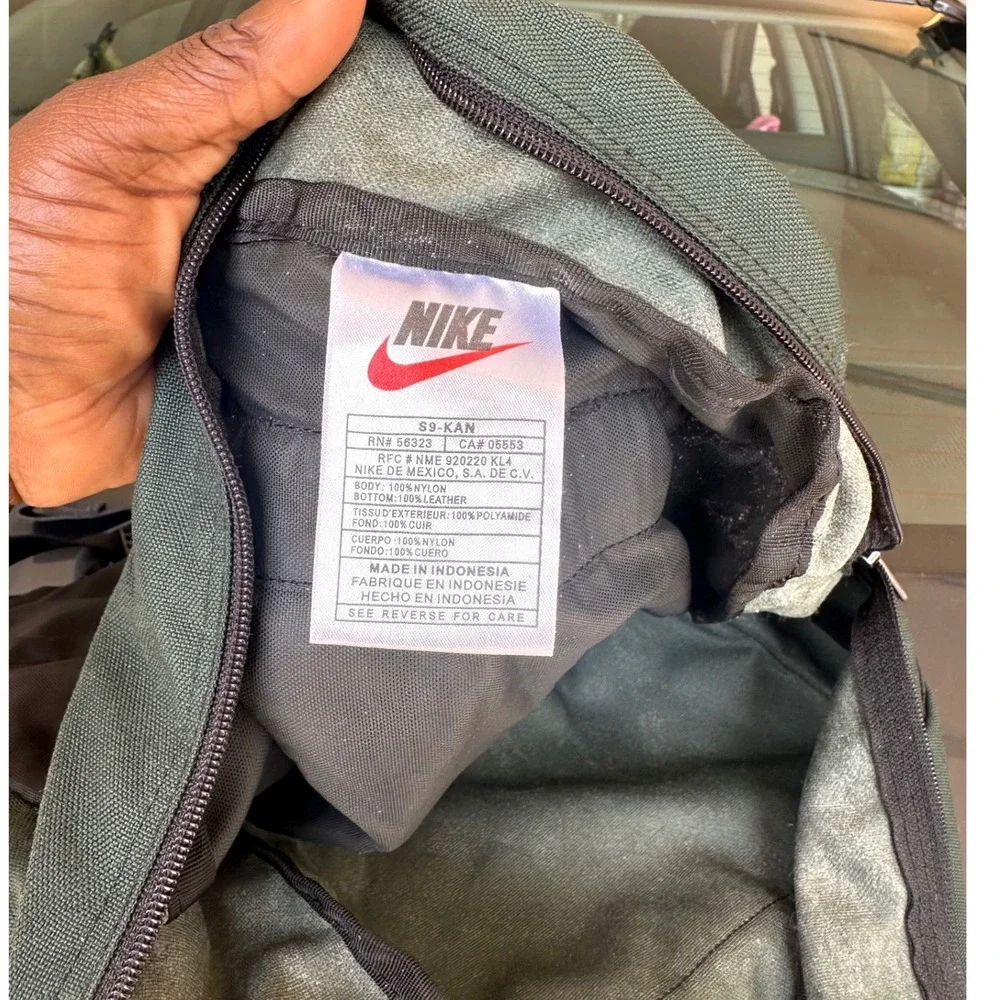 Vintage Nike Suede Leather Bottom Swoosh Green Backpack‎